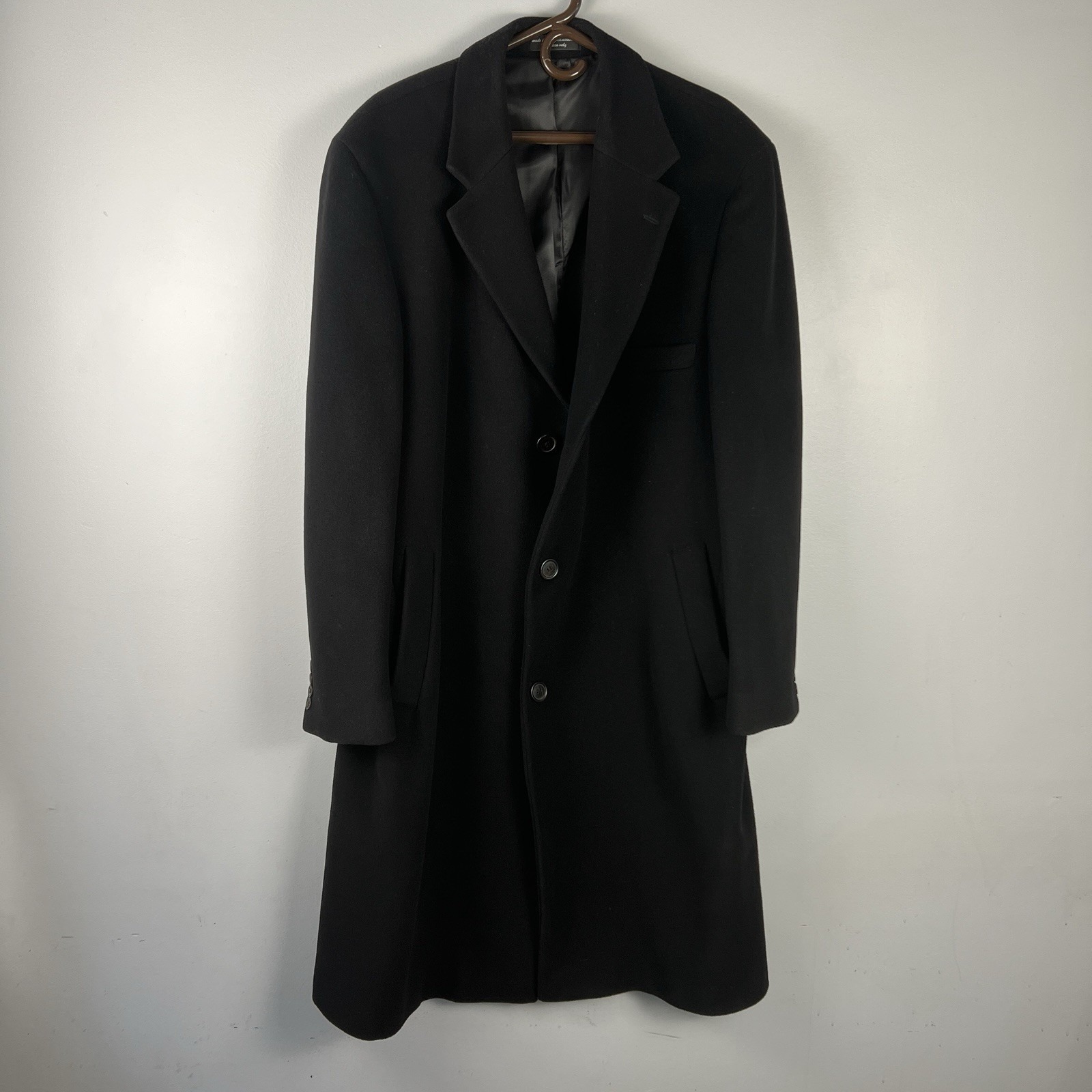 Lauren Ralph Lauren Cashmere Wool Black Overcoat Mens 46 Long Italy Fabric